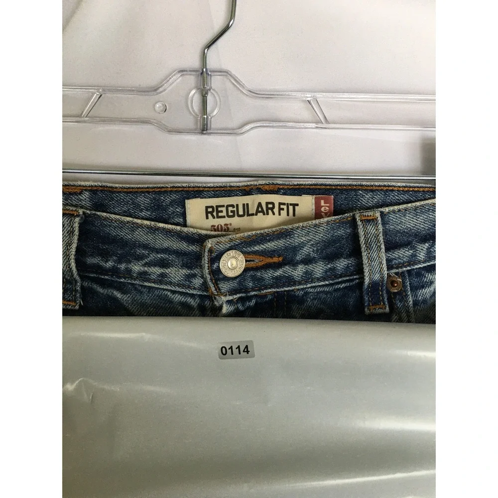 Levis 505 Regular Fit Jeans Mens Blue Distressed Straight Leg Denim Pants